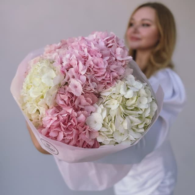 Букет из 5 гортензий "WHITE & PINK"